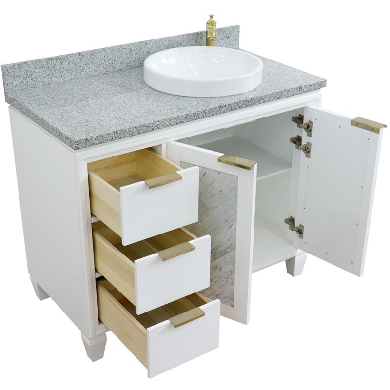 Trento 43″ Solid Wood Vanity with Right Round Sink in White/Gray