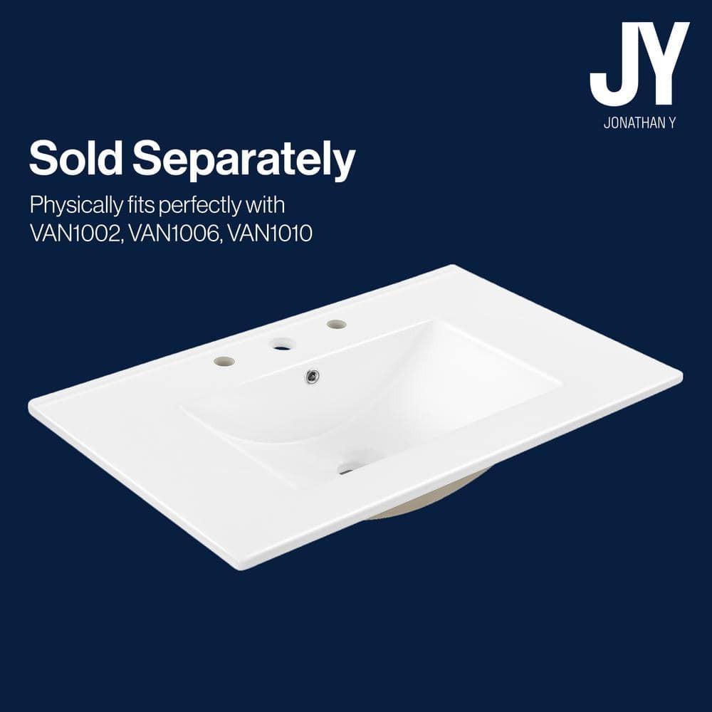 JONATHAN Y 30″ W x 18.25″ D Classic Rectangular Ceramic Sink Vanity Top White