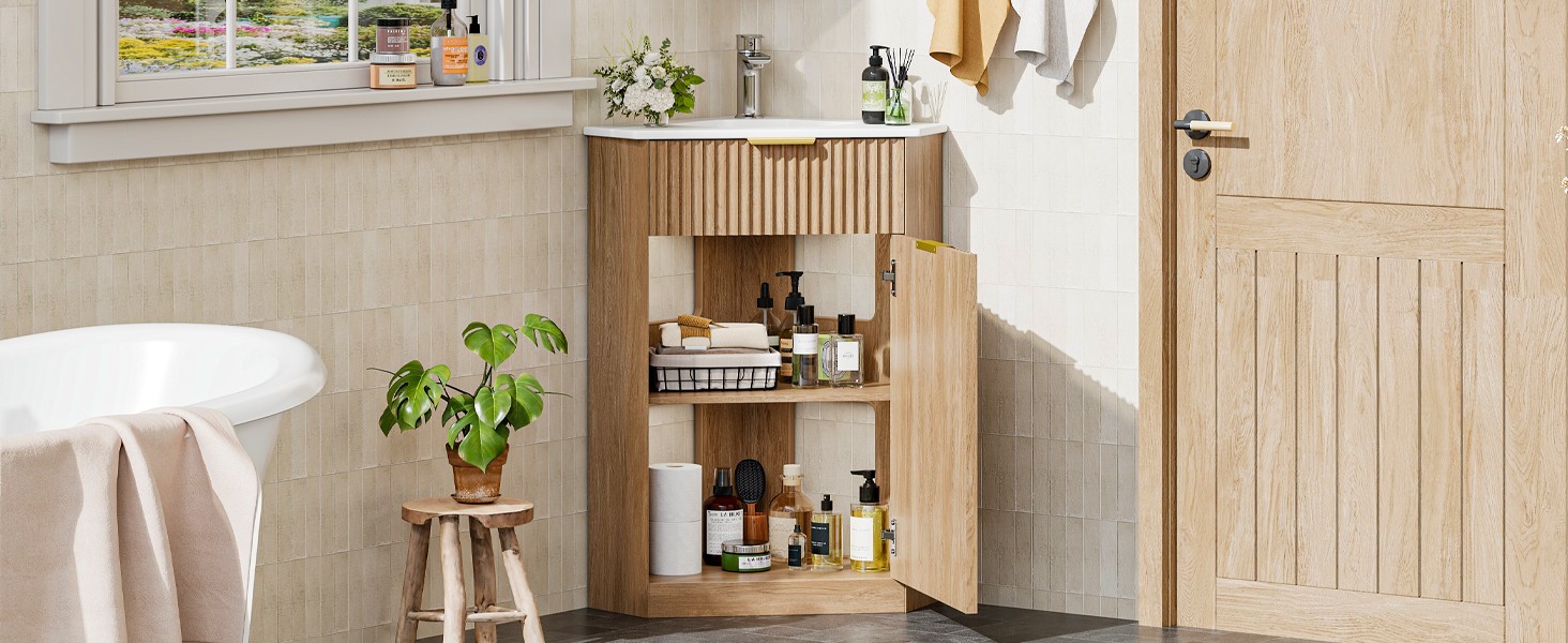 Corner Bathroom Vanity Sink Combo，Bathroom Cabinet for Small Space, Freestanding
