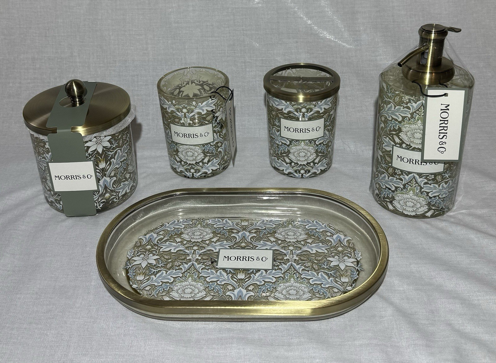 William Morris & Co ~ Bathroom Vanity Set ~ 5 Pc ~ Sky Blue w/Bronze Trim