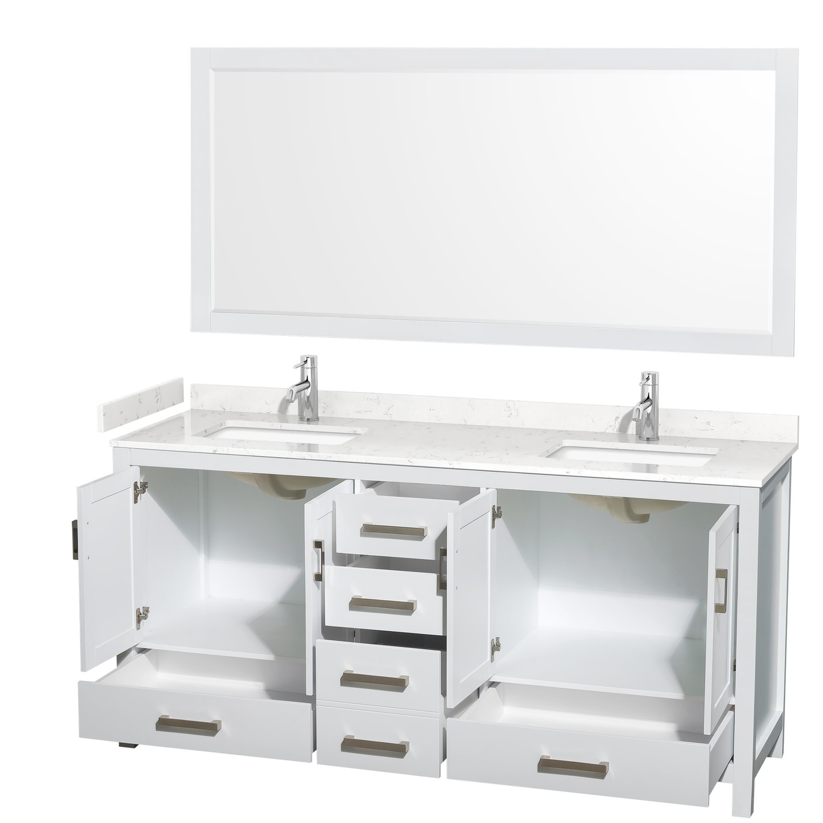 Wyndham Collection WCS141472D-VCA-M70 Sheffield 72″ – White / Carrara Cultured