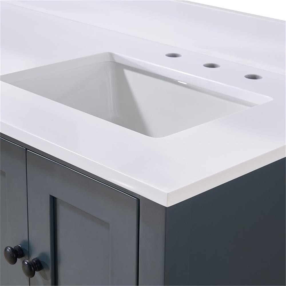 61. in Stone effects Vanity Top in Snow White with Double White Sink