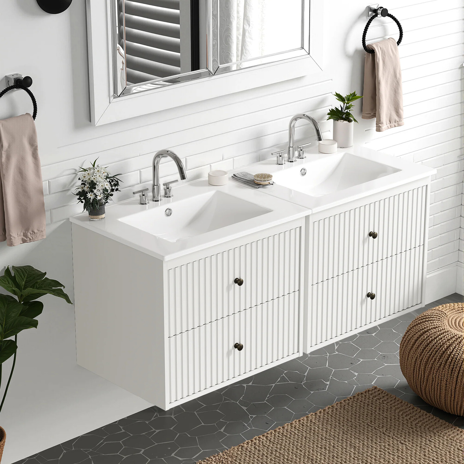 24″ Floating Bathroom Vanity with Sink, 2 Drawers, White