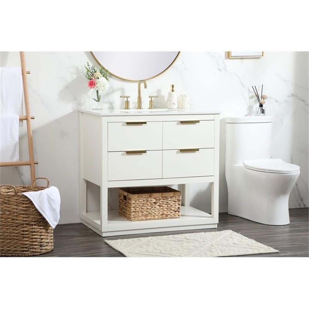 Elegant Decor Larkin 36″ Solid Wood MDF Single Bathroom Vanity in White