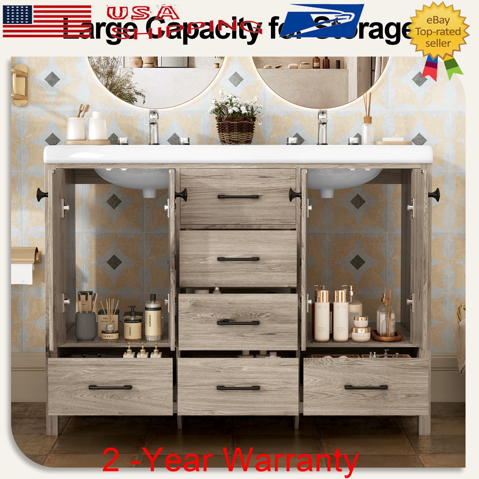 47.3″ Modern Freestanding Bathroom Vanity Unit Sink Combo Storage Cabinet Drawer
