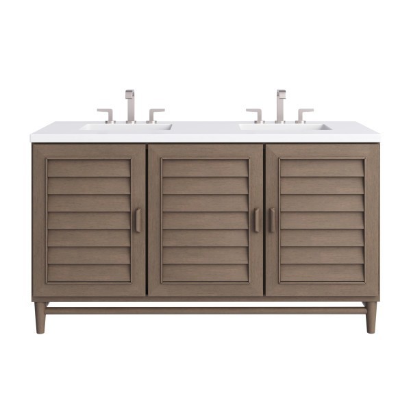 60″ James Martin Portland 620-V60D-WW-3WZ Double Vanity Cabinet White Zeus Top