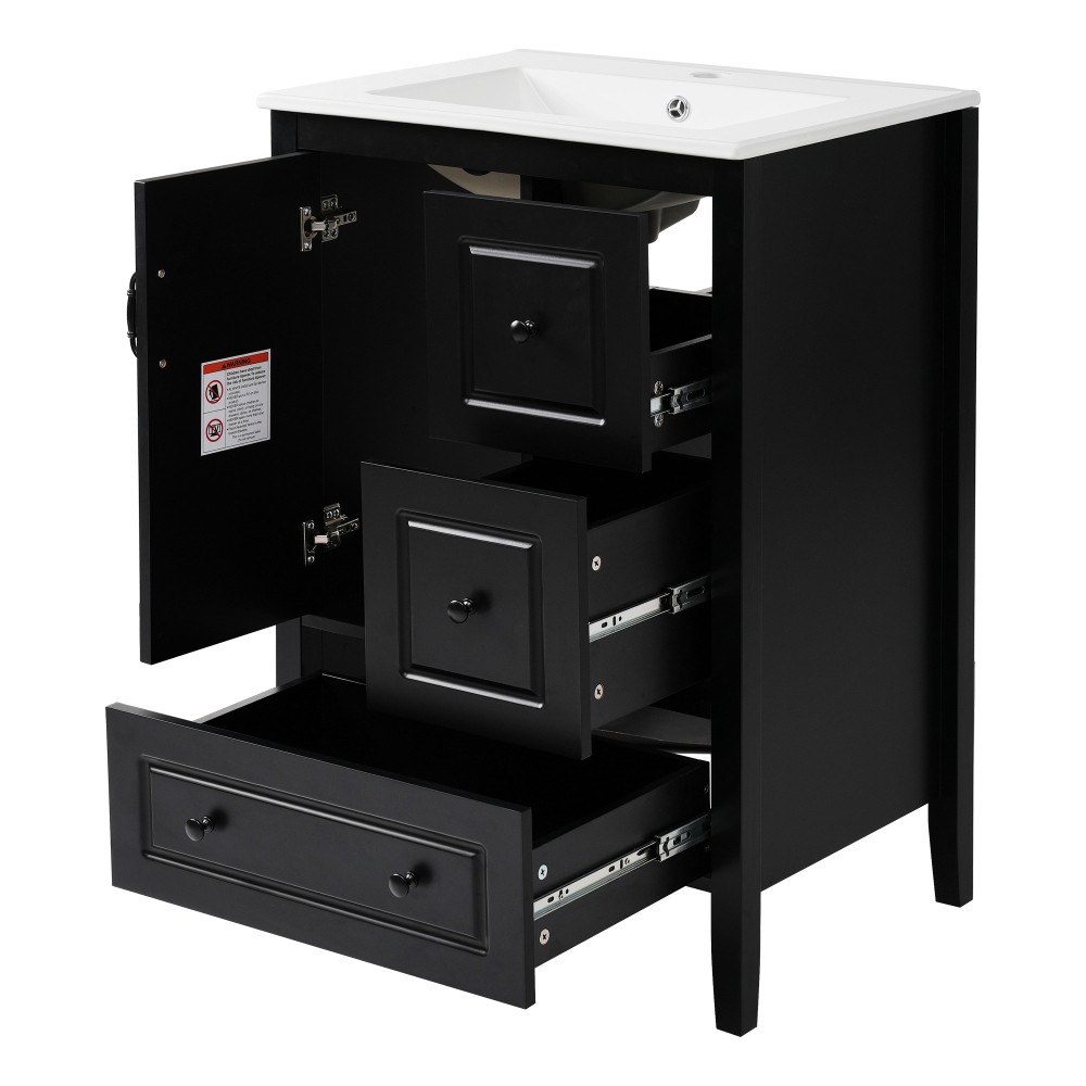 24 inch Bathroom Vanity with Sink, One Cabinet with Soft-closing Door