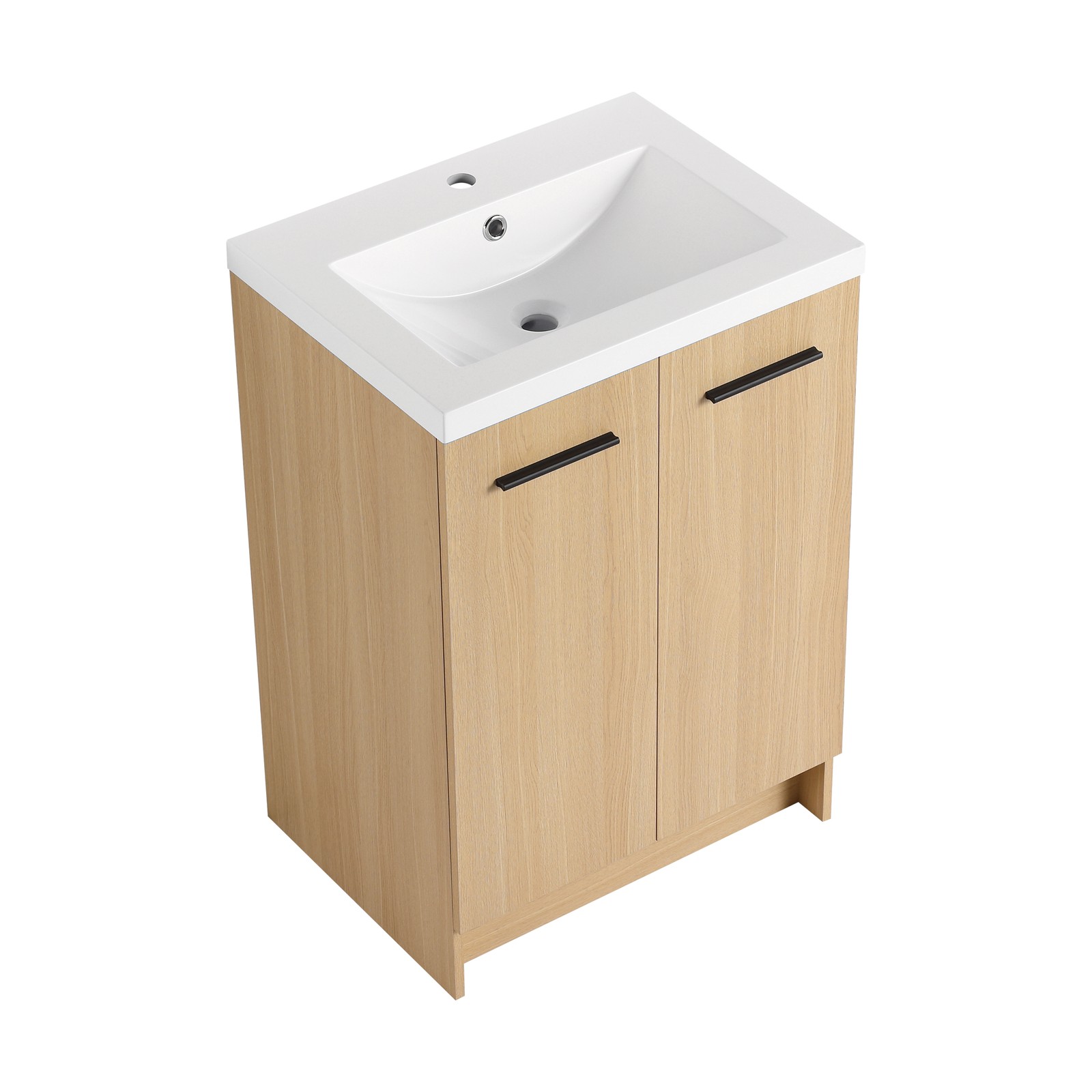 24″ Freestanding Bathroom Vanity with Resin Sink, Light Oak