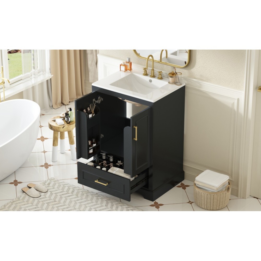 24″Bathroom Vanity with Sink MDF Cabinet with Solid Wood Frame, 1 Divided Drawer