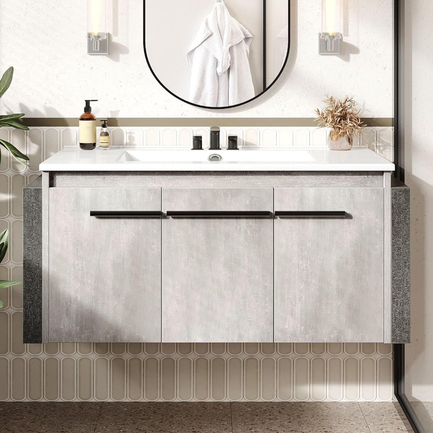 Modern 38″ Floating Bathroom Vanity with Sink & 3 Extra Large Doors