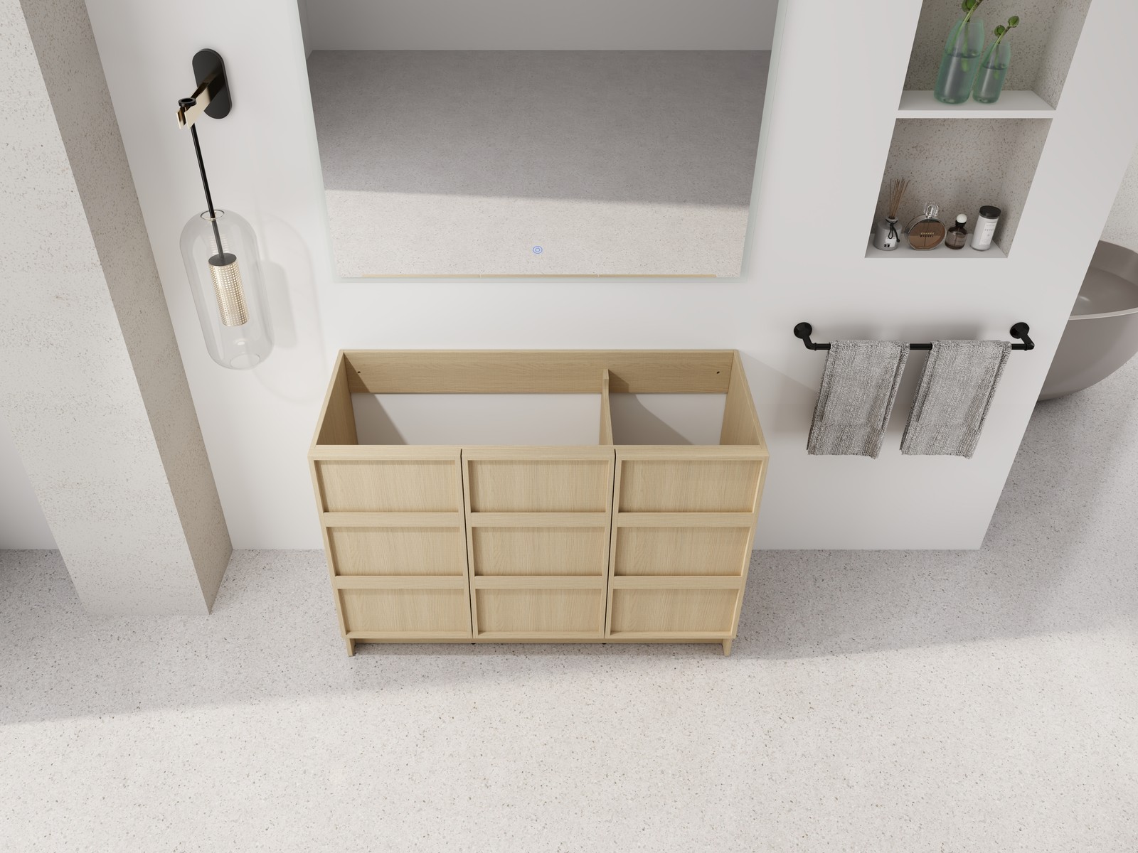 48 Inch Plywood Freestanding Bathroom Vanity Cabinet W/ 3 Doors Without Sink
