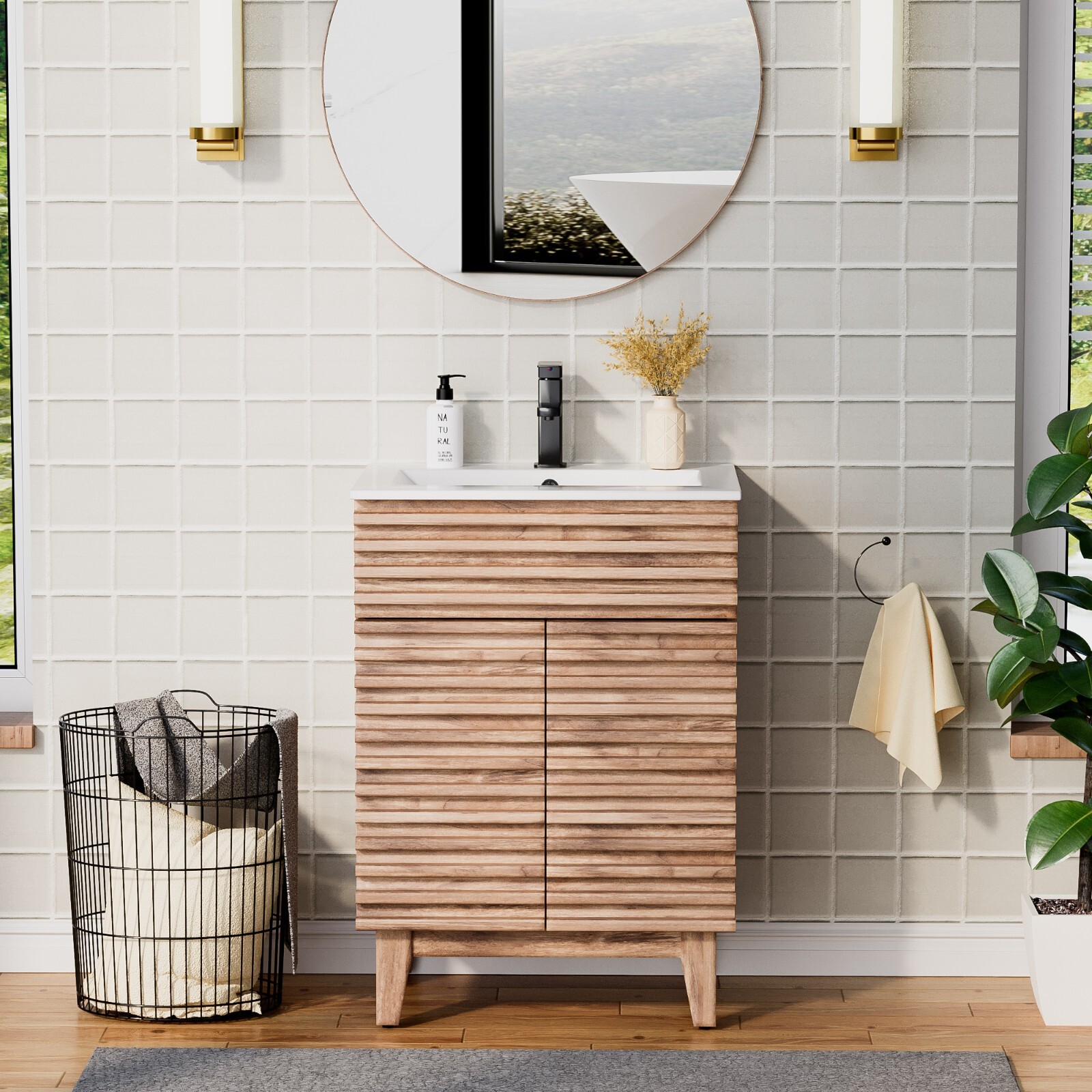 Bathroom Vanity Set W/Drop in Sink Mid-Century Faucet Cabinet Combo