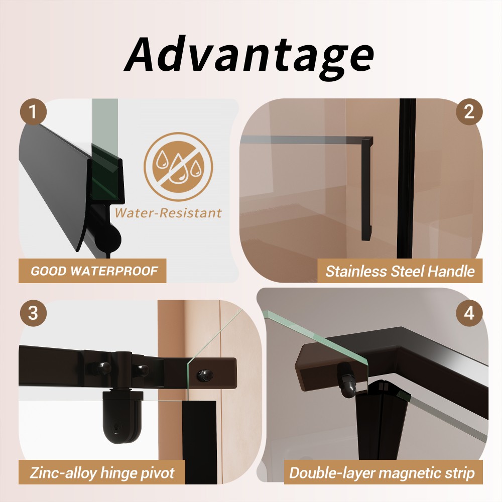 36x36x72″ Neo-Angle Frameless Corner Shower Door, 1/4″ Tempered Glass
