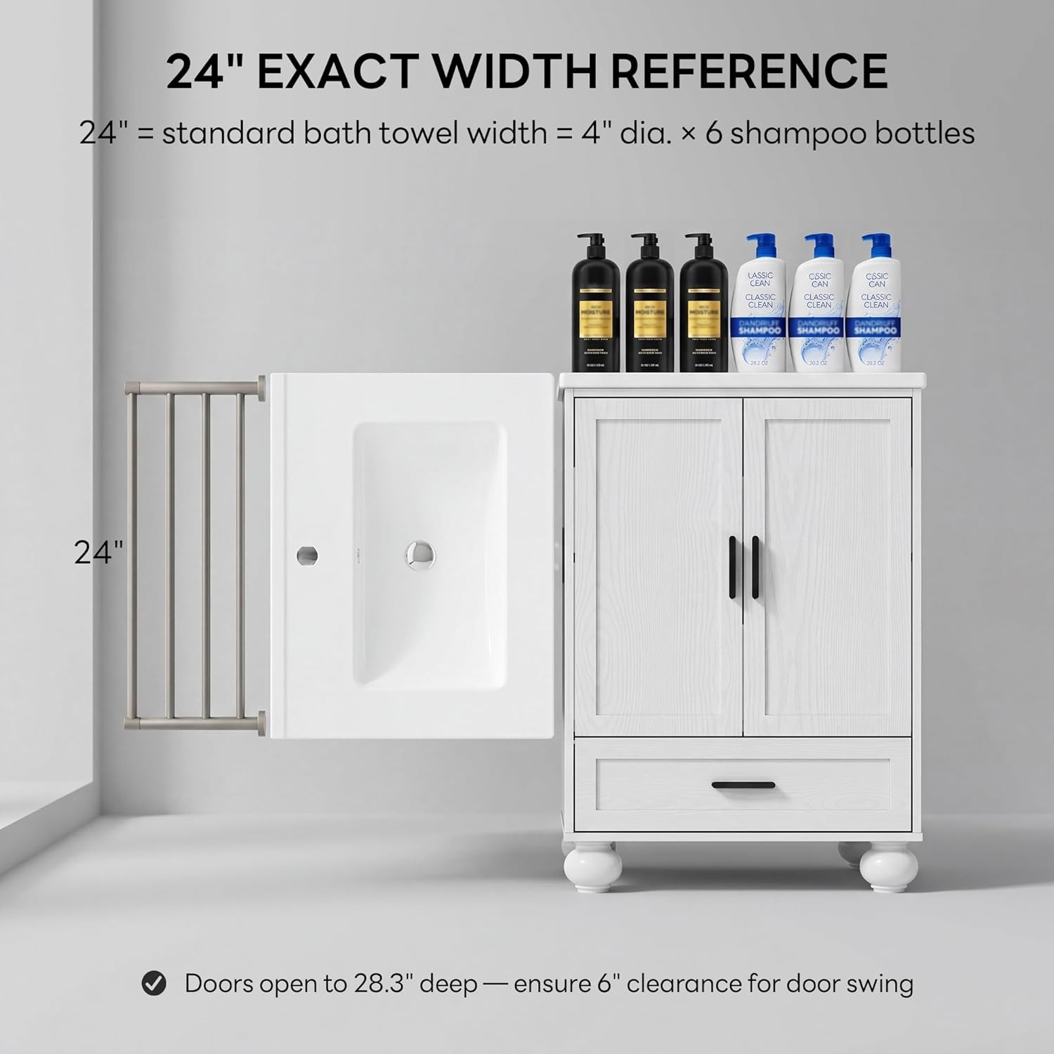 24″ Bathroom Vanity with Ceramic Sink, Small Bathroom Storage Cabinet, 2 Doors
