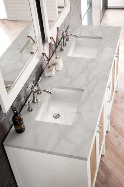 72″ James Martin Addison E444-V72-GW-3WZ Double Vanity Cabinet White Zeus Top