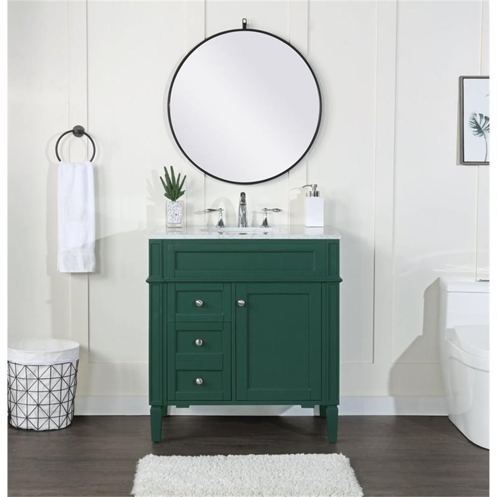 Elegant Decor Park Avenue 32″ Metal MDF Marble Single Bathroom Vanity in Green