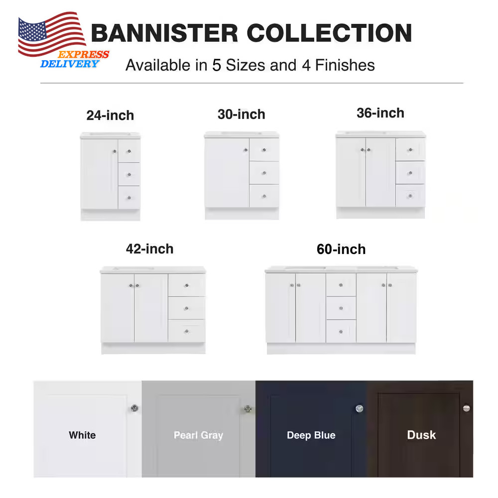Bannister Single Sink Pearl Gray Bath Vanity with Granite-Look Colorpoint White