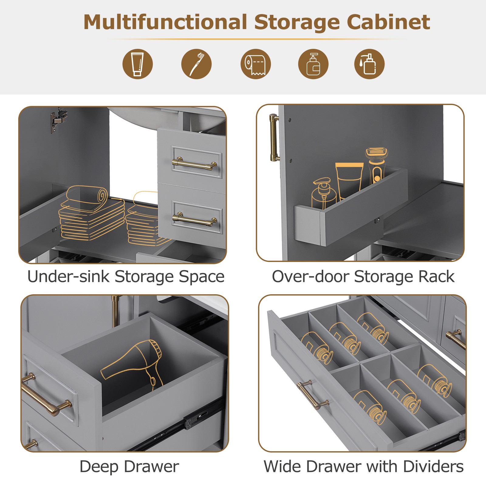 30″ Bathroom Vanity Set Floor Standing Bathroom Storage Cabinet w/Three Drawers