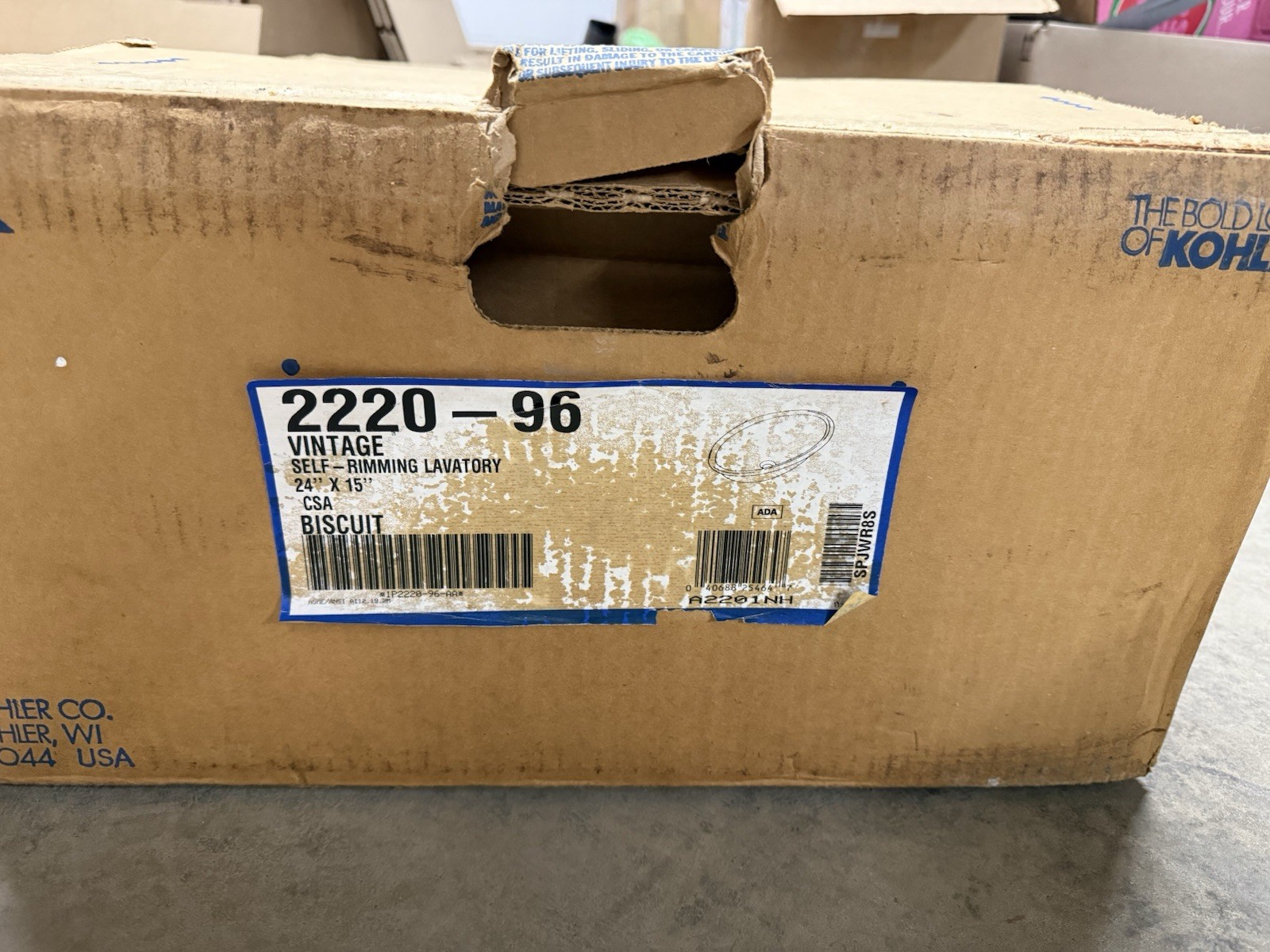 Kohler K-2220-96 VINTAGE Self-Rimming Lavatory SINK, BISCUIT. NEW