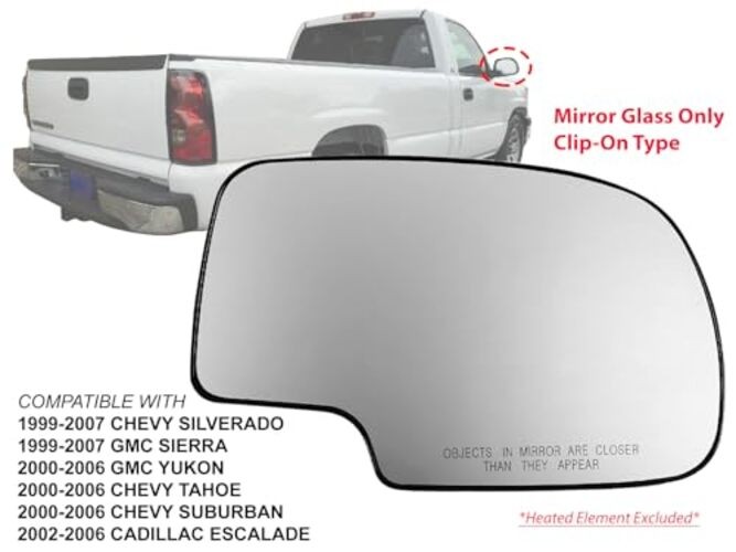 APA Replacement Mirror Glass Non-Heated with Base for Passenger Side Non-Heated