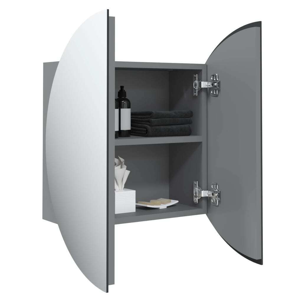 Bathroom Cabinet with Round Mirror&LED Gray 18.5″x18.5″x6.9″