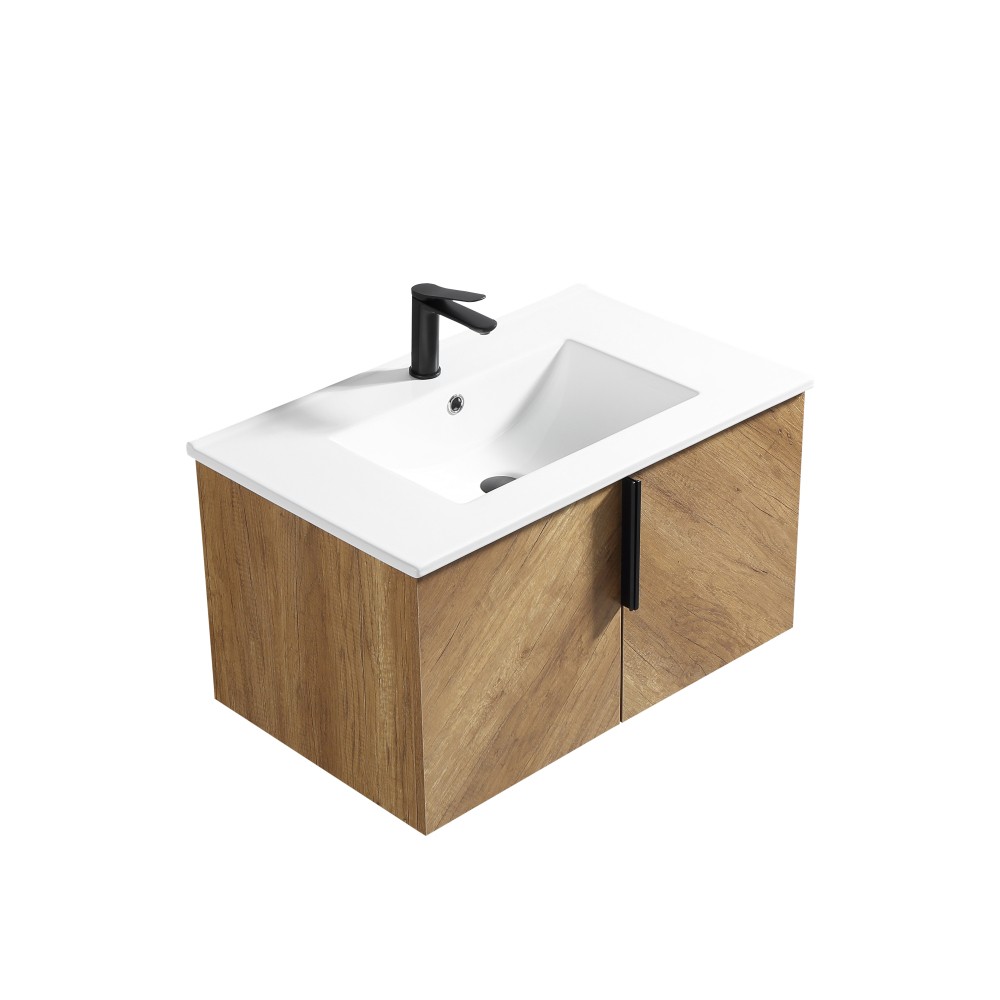 30″ Bathroom Vanity with 3 Sink Drawers and Soft-Close, Golden Oak Finish