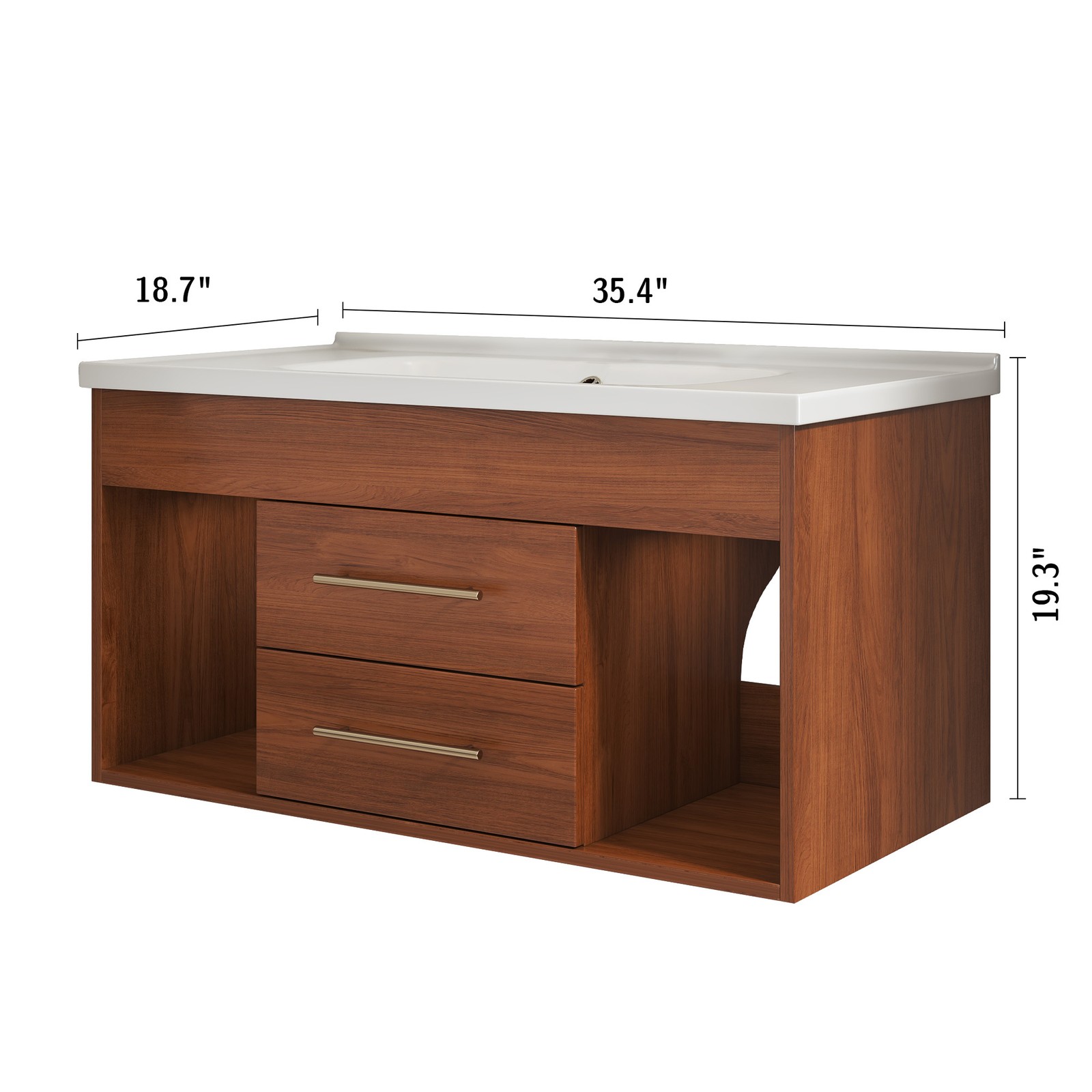 35.4″ Mid-Century Modern Bathroom Vanity with Ceramic Sink White Walnut