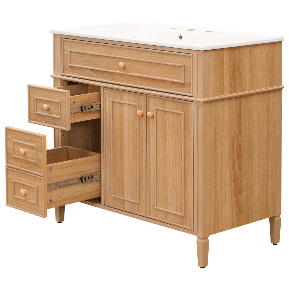 36″ Bathroom Vanity with Sink Wood Vanity Cabinet with Flip-Out Drawer 3 Drawers