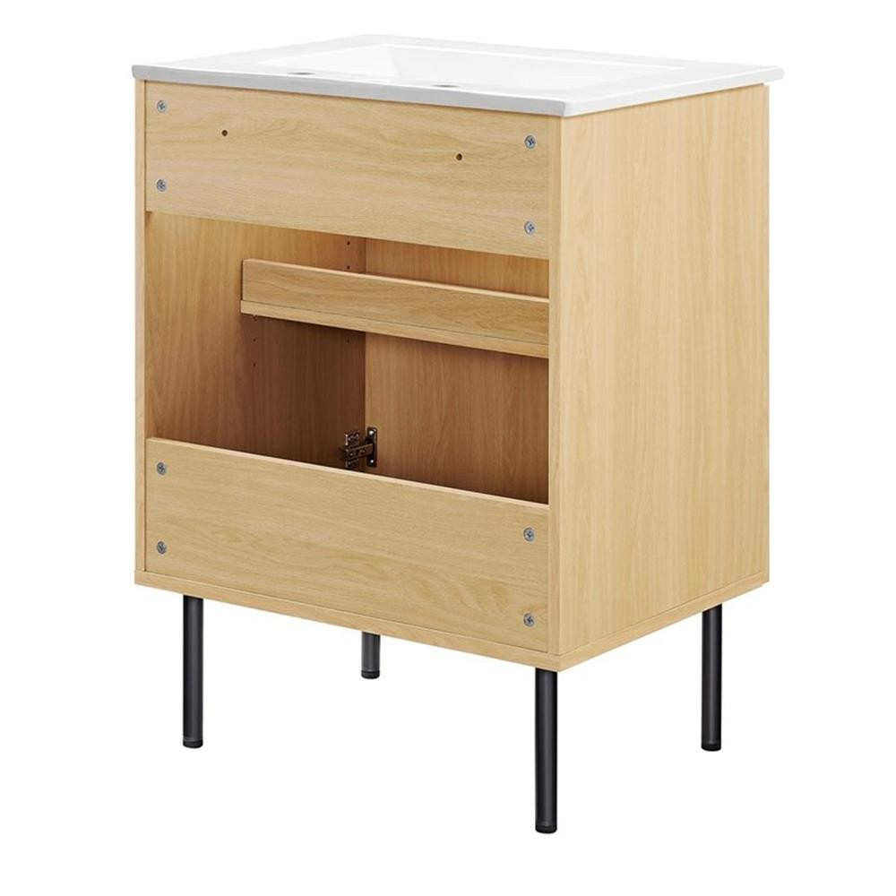 Modway Chaucer 24″ Wood & Rattan Bathroom Vanity in Oak/White