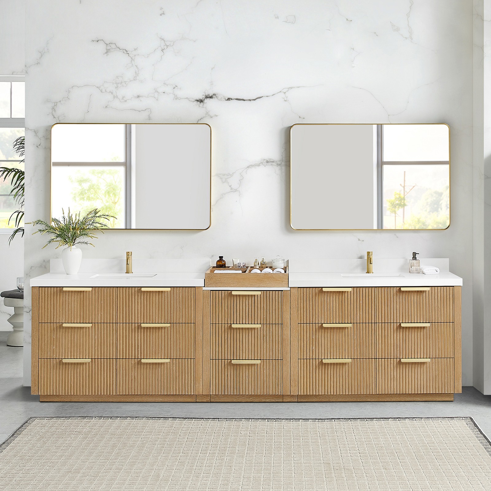 Santarem 120″ Combine Double Vanity in Washed Ash Grey with Quartz Stone Top