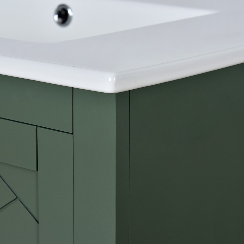 30” Bathroom Vanity with Ceramic Sink Combo,Solid Wood Frame Bathroom Storage