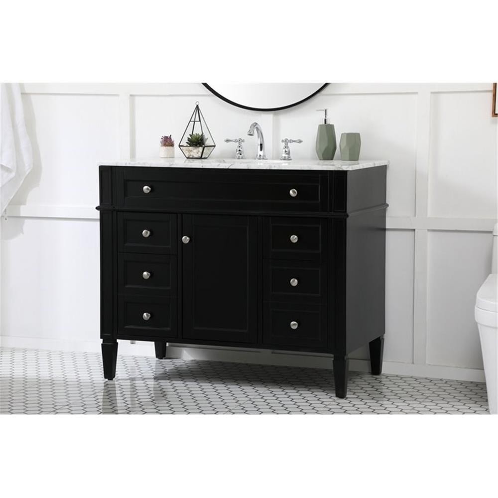 Elegant Decor Park Avenue 42″ Metal MDF Marble Single Bathroom Vanity in Black