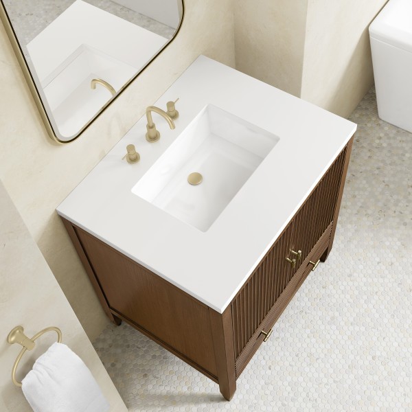 30″ James Martin Myrrin 485-V30-WLT-3WZ Vanity Cabinet White Zeus Silestone Top