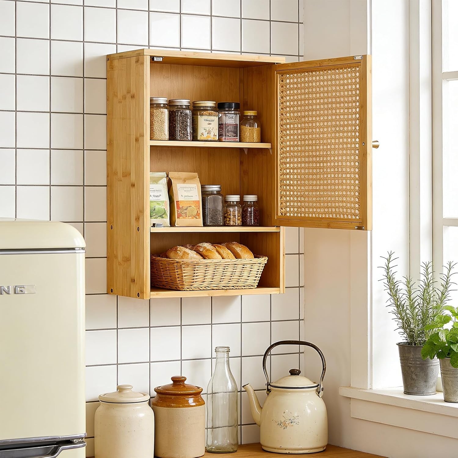 Garvee Rattan Door Bamboo Wall Storage Cabinet,Bathroom Medicine Cabinet,Kitchen