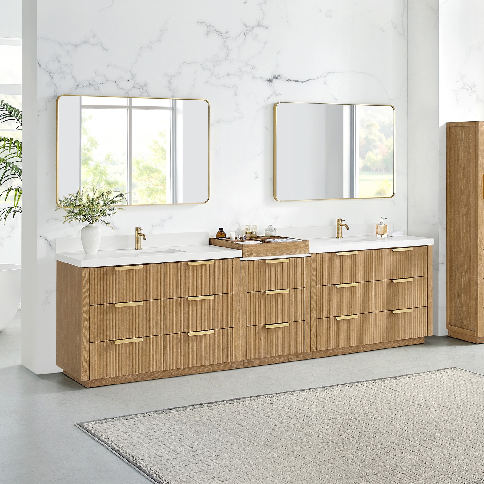 Santarem 120″ Combine Double Vanity in Washed Ash Grey with Quartz Stone Top