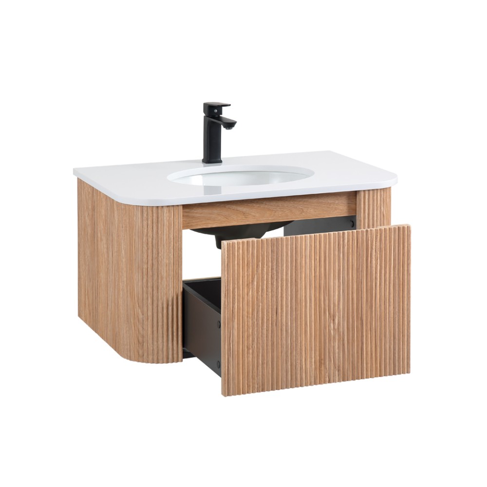 24 Inch Wall Mounted Bathroom Vanity with Sink Curved Design Wave Texture