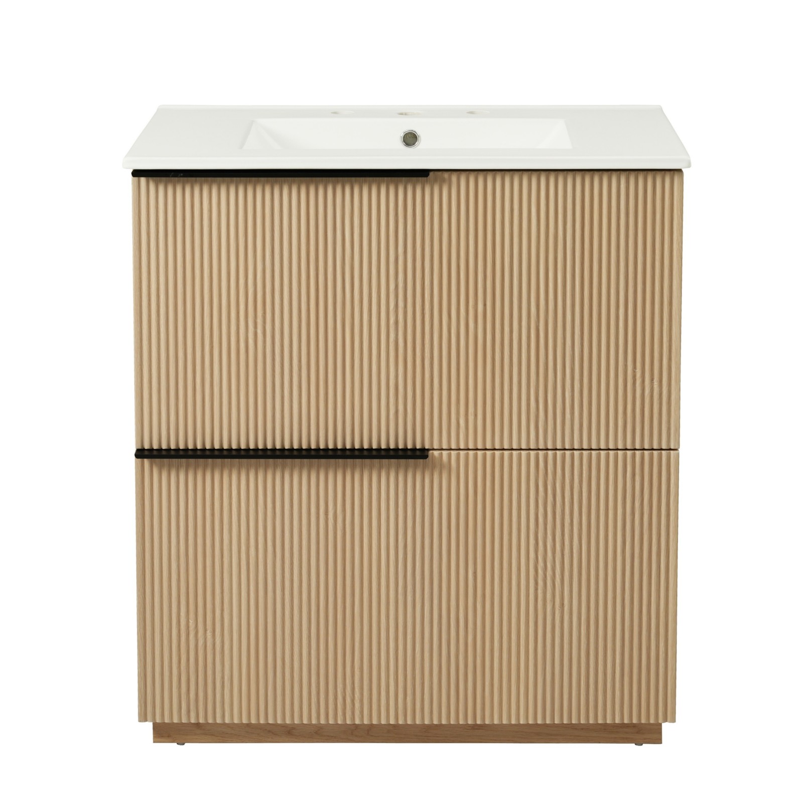 30″ Bathroom Vanity with Ceramic Sink, Soft Close Drawers, Fluted Design