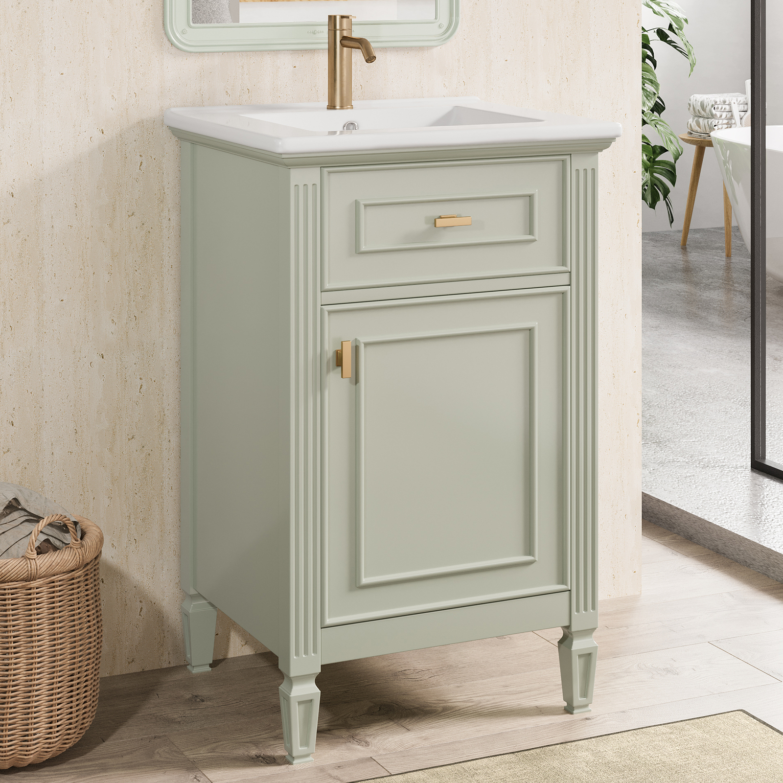 20″ Bathroom Vanity w/Ceramic Sink Modern Storage Cabinet w/Adjustable Shelf