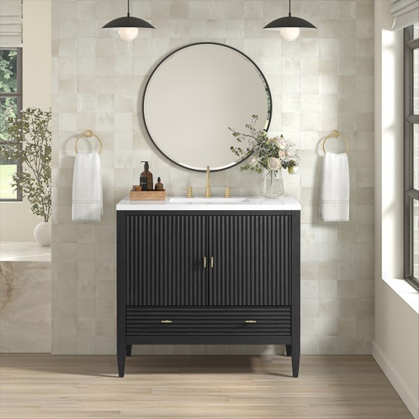 36″ James Martin Myrrin 485-V36-CBO-3WZ Vanity Cabinet White Zeus Silestone Top