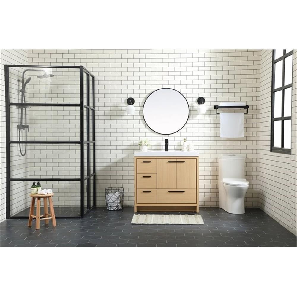 Elegant Decor Wyatt 36″ Aluminum Alloy and MDF Single Bathroom Vanity in Maple