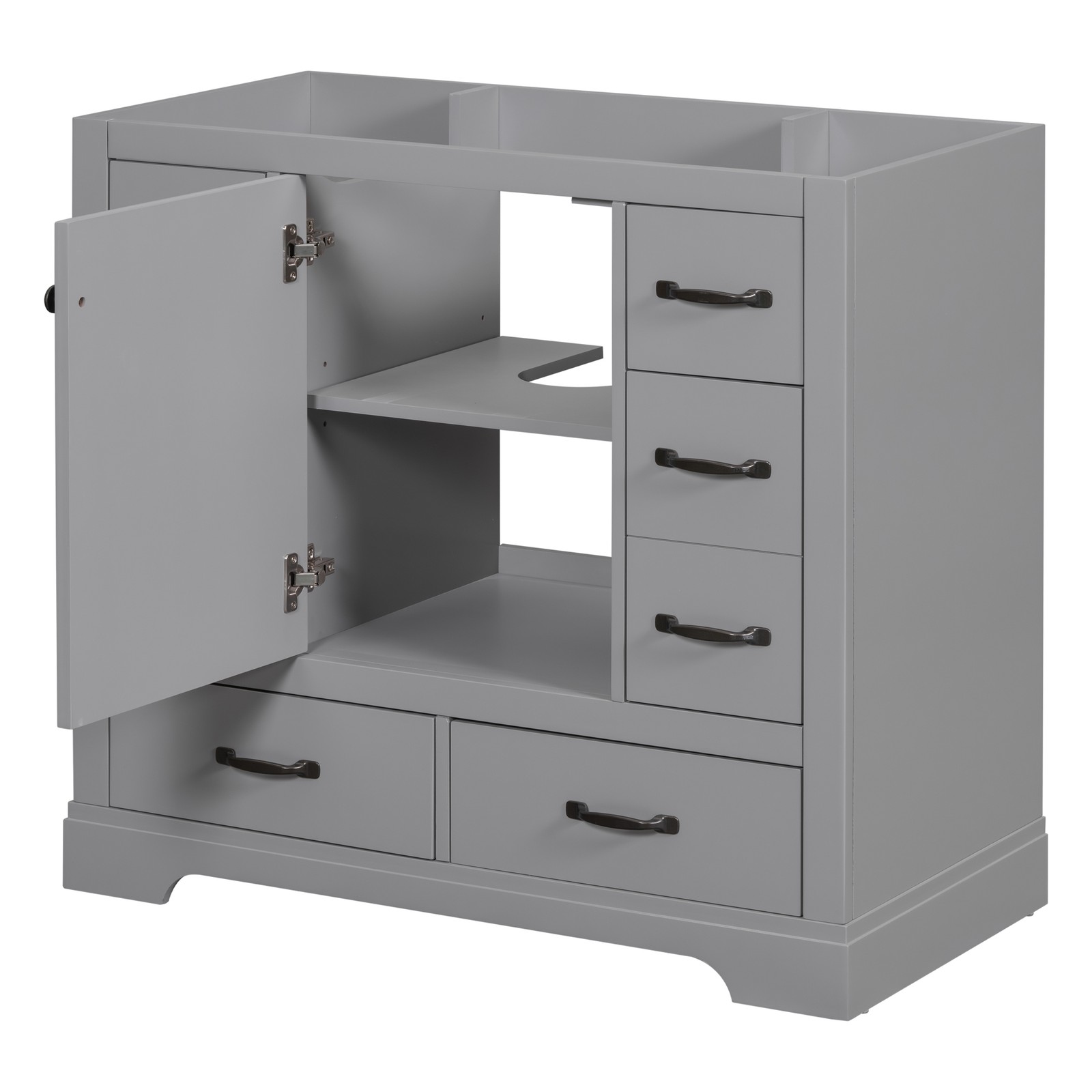 36″ Bathroom Vanity Base Only, 6 Drawers, Adjustable Shelf, Gray