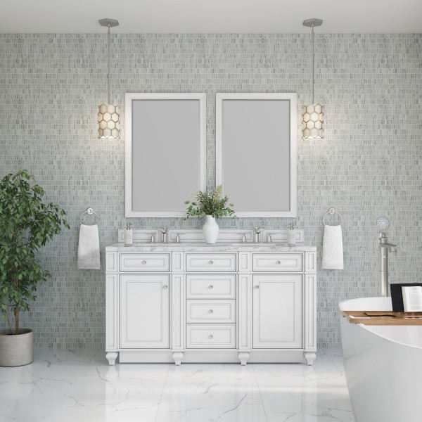 60″ James Martin Bristol 157-V60D-BW-3CAR Double Vanity Cabinet Carrara Top