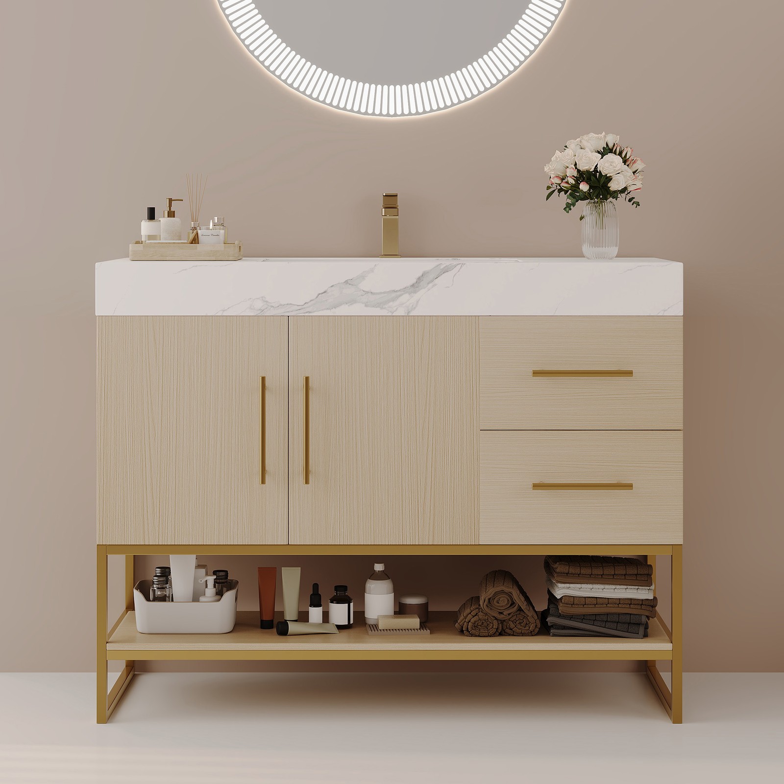 36″ Bathroom Vanity with Sintered Stone Top & Ceramic Sink