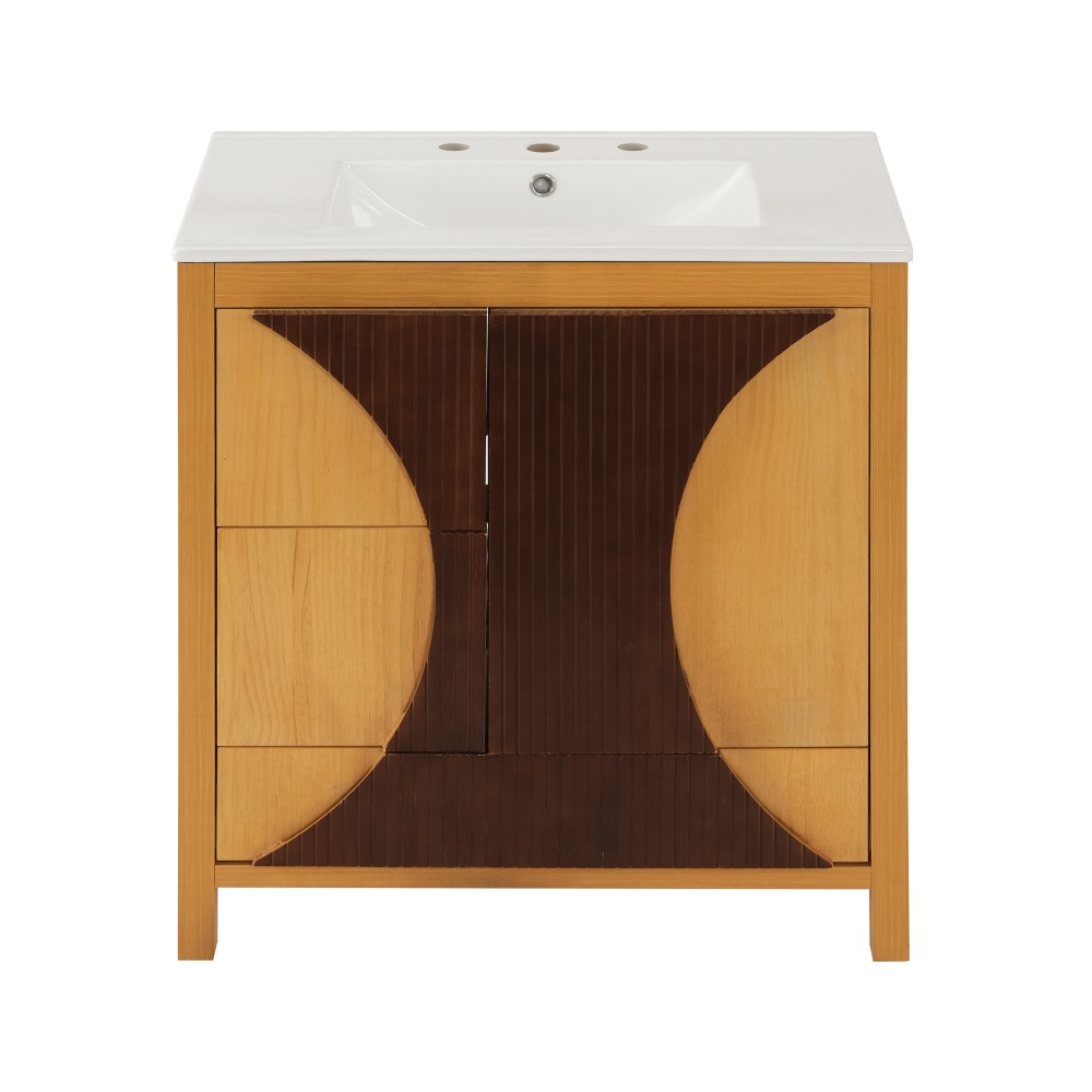 30 Inch Mid Century Freestanding Bathroom Vanity with Ceramic Sink Solid Wood