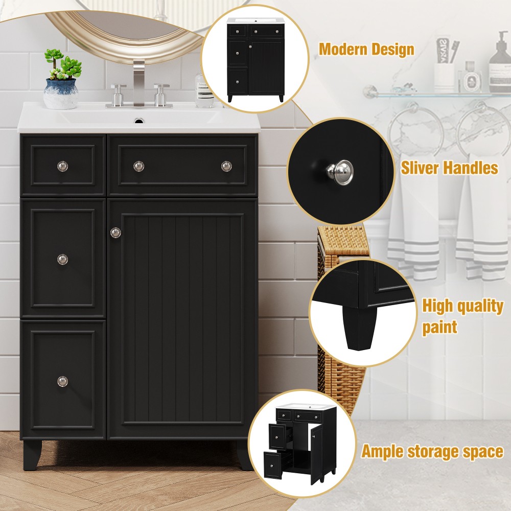 Bathroom Vanity with Ceramic Sink Features 2 Drawers and 1 Door