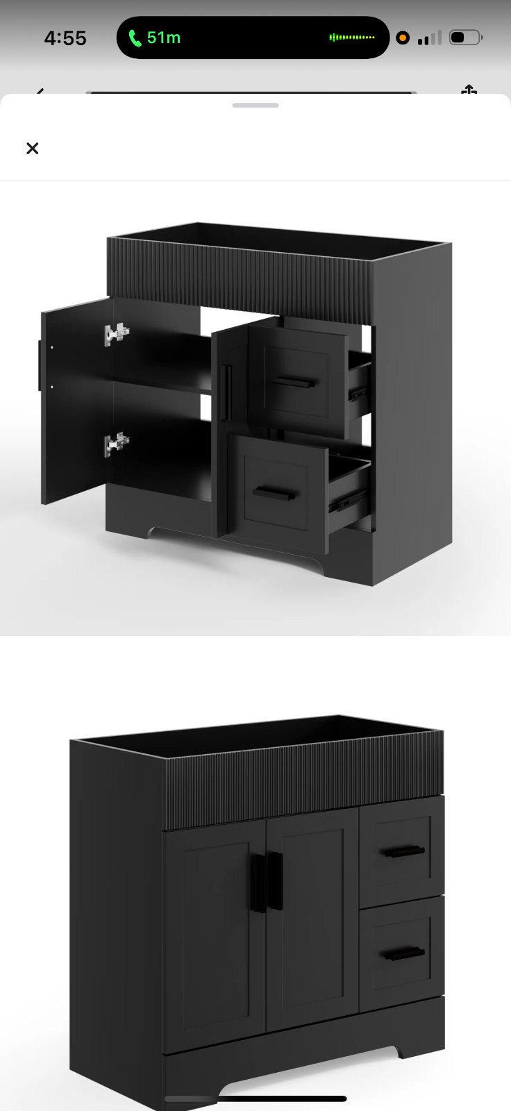 Black 36” Single Bathroom vanity cabinet base only
