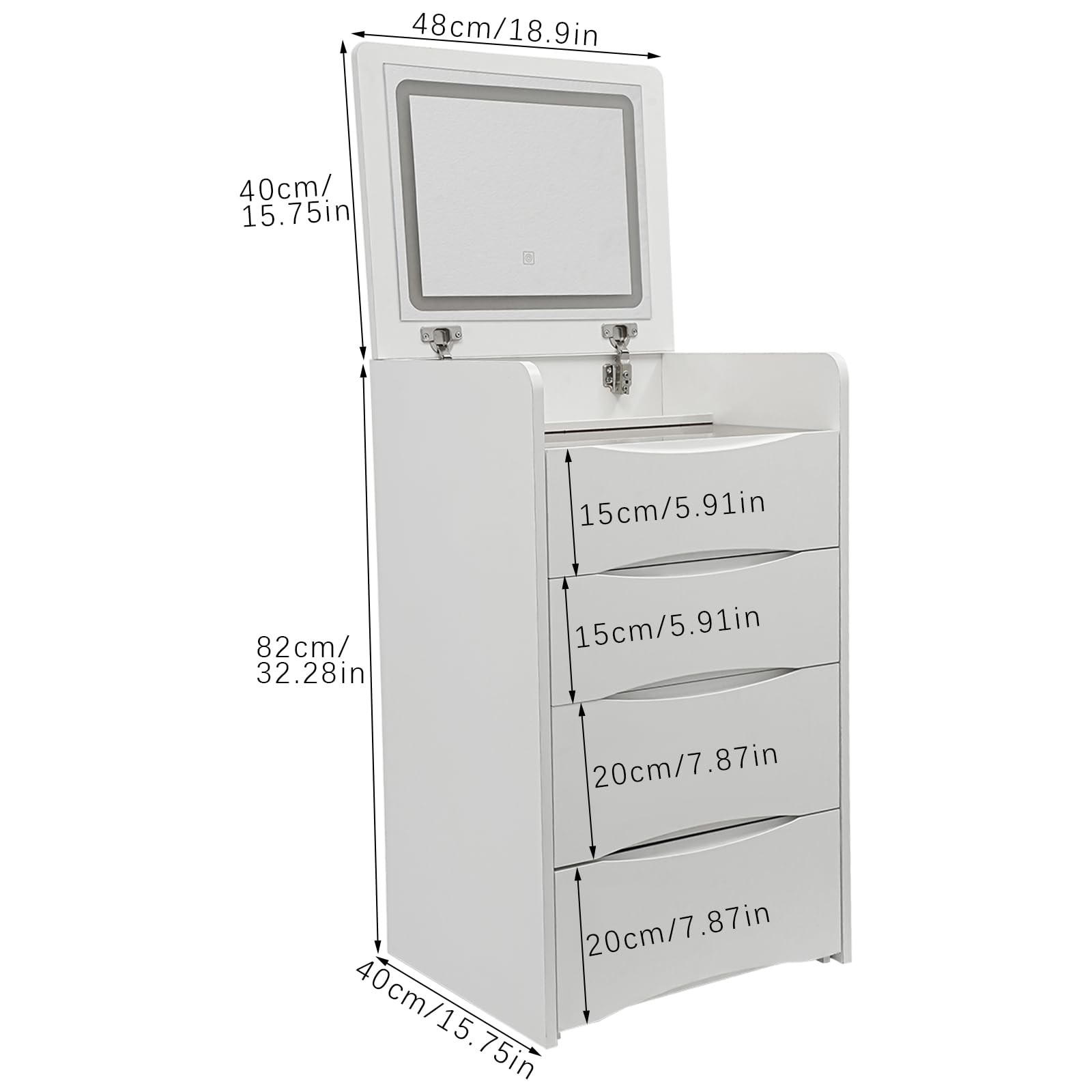 3-in-1 Foldable Makeup Vanity Desk with Mirror Lights Drawers Chair Hidden Stool