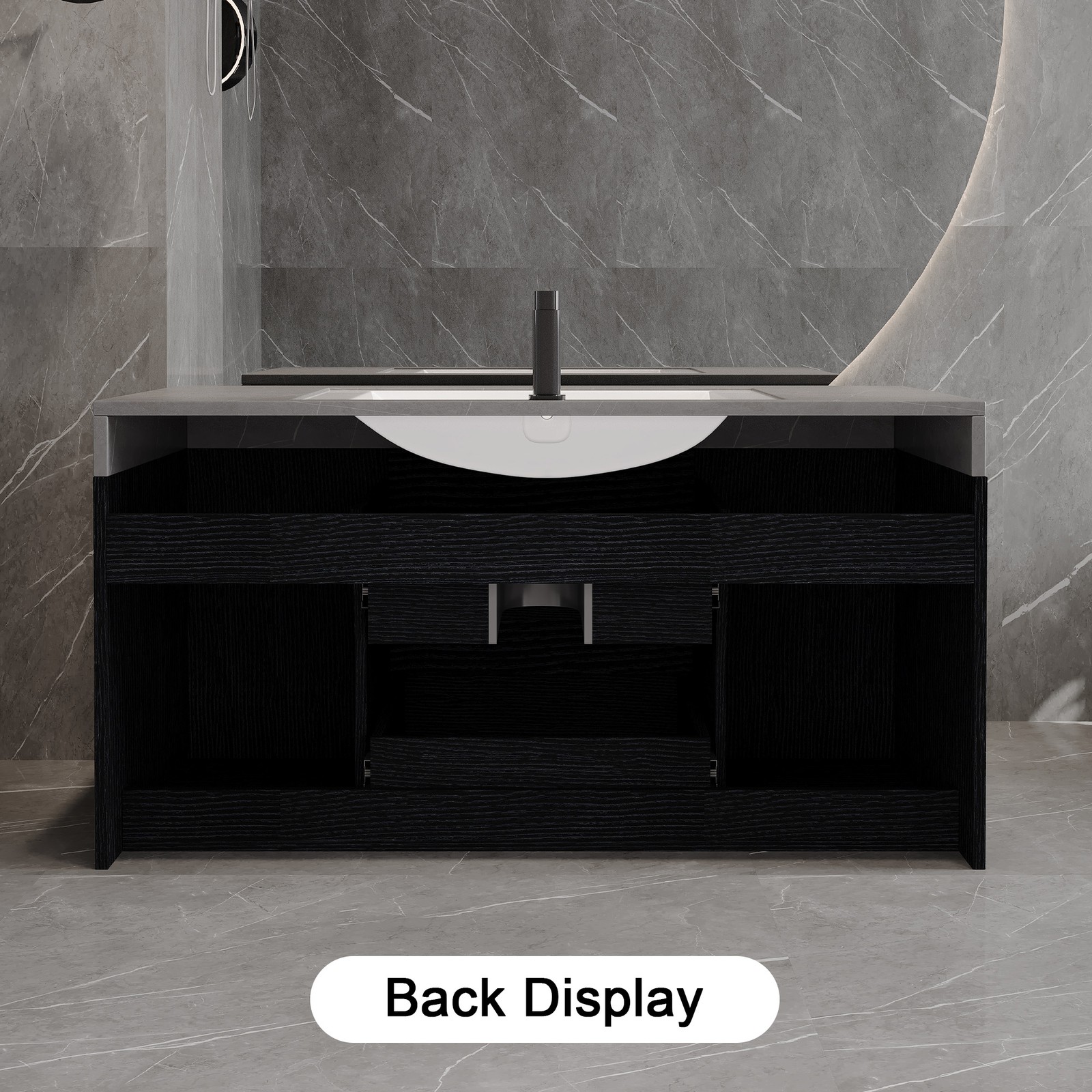 Floating Bathroom Vanity w/Faux Marble Top,Ceramic Sink, Wood Storage Cabinets