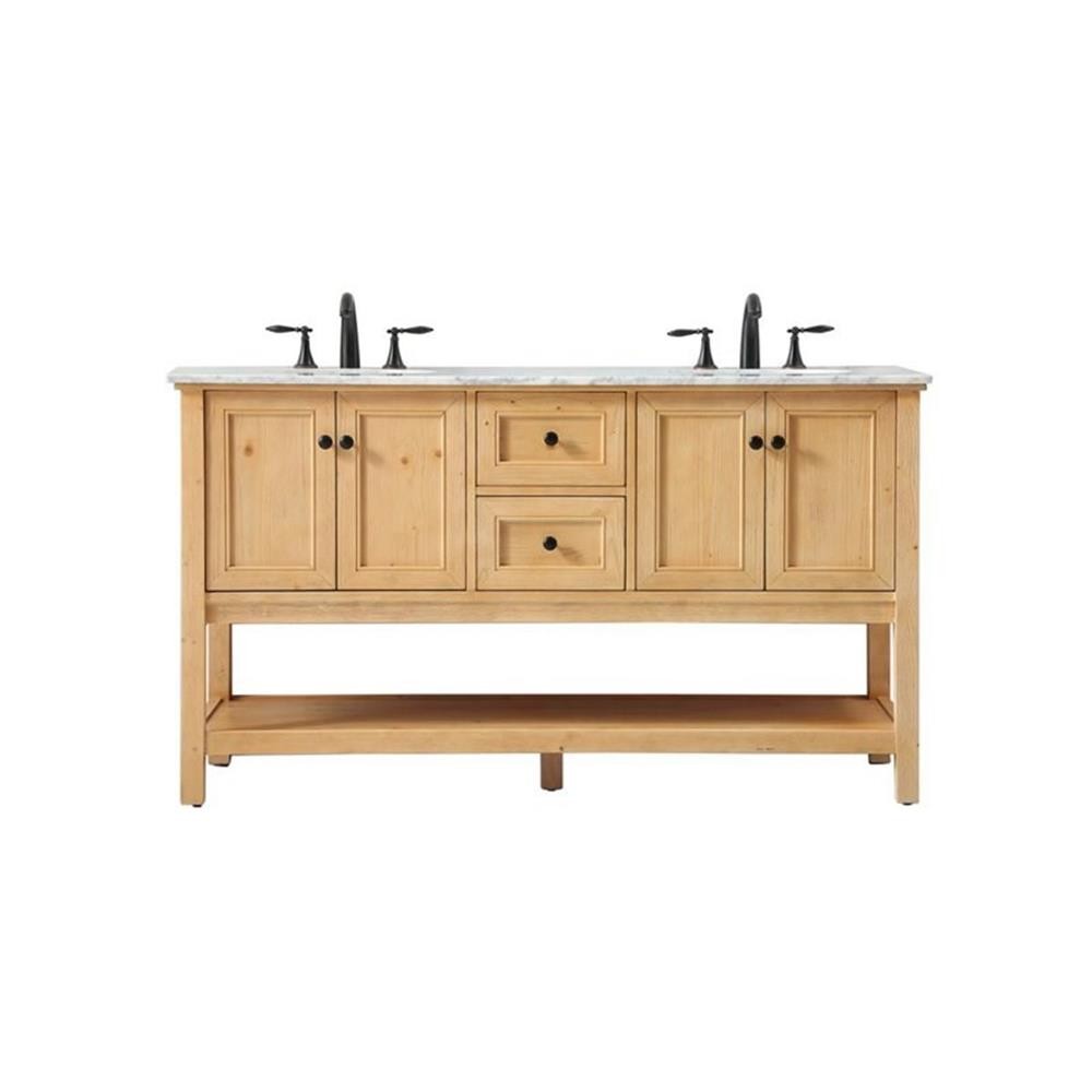 Elegant Decor Metropolis 60″ Aluminum MDF Double Bathroom Vanity in Natural Wood