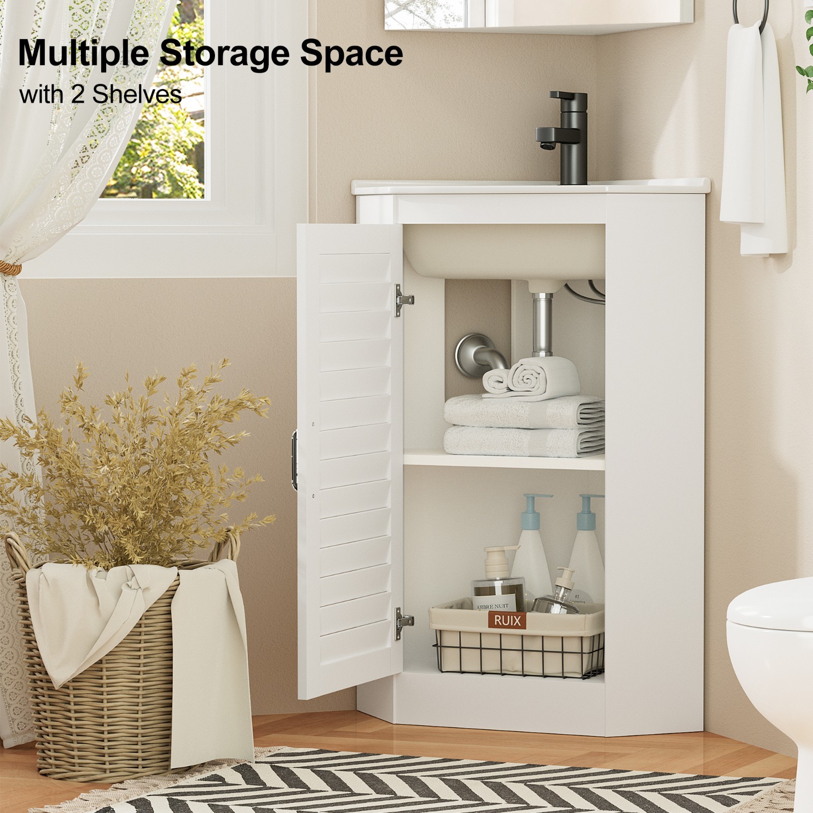 Corner Bathroom Vanity Sink Combo for Small Space Freestanding Compact Space New